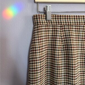 VTG Talbot's Tan Houndstooth Plaid Pencil Skirt Lined Wool Office Academia Small